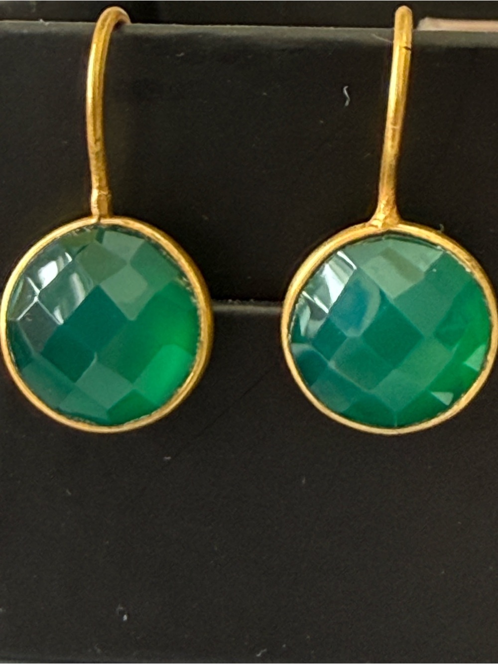 Gold Drop Earrings with Green Faceted Stones - Women Jewelry
